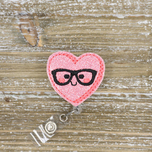 Cute Smiling Candy Heart With Glasses Valentines Themed Badge Reel