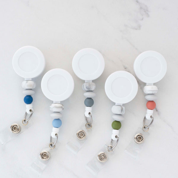 Simple Marble Beaded Badge Reel / Interchangeable Decorative Badge Reel