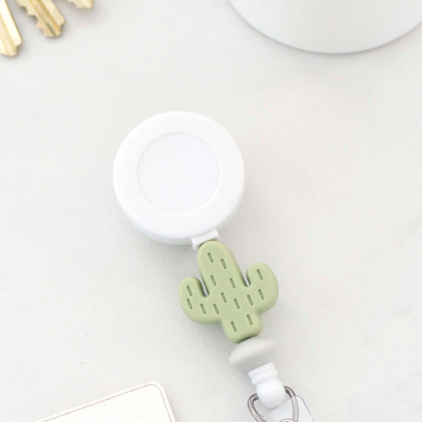 Cactus Boho Beaded Badge Reel / Interchangeable Badge Reel