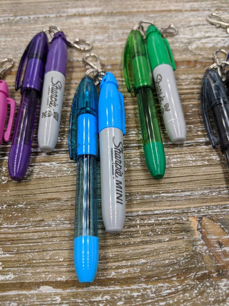 Purple, Lt. Blue, and Green Sharpie / Pen Combinations for Badge Reels.